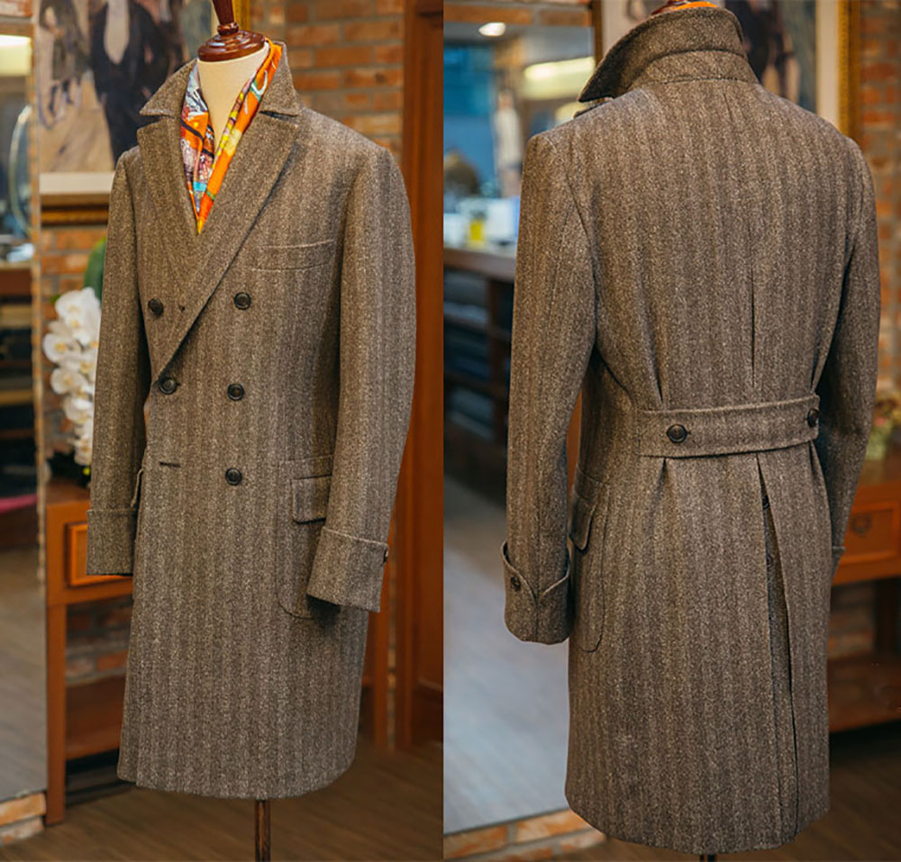 Men'S Vintage Formal Wear - Vintage Wool Blend Herringbone Coat For