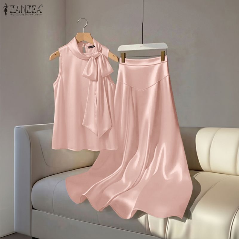 Satin Bow Tie - 2PCS French Chic Party Outfit ZANZEA