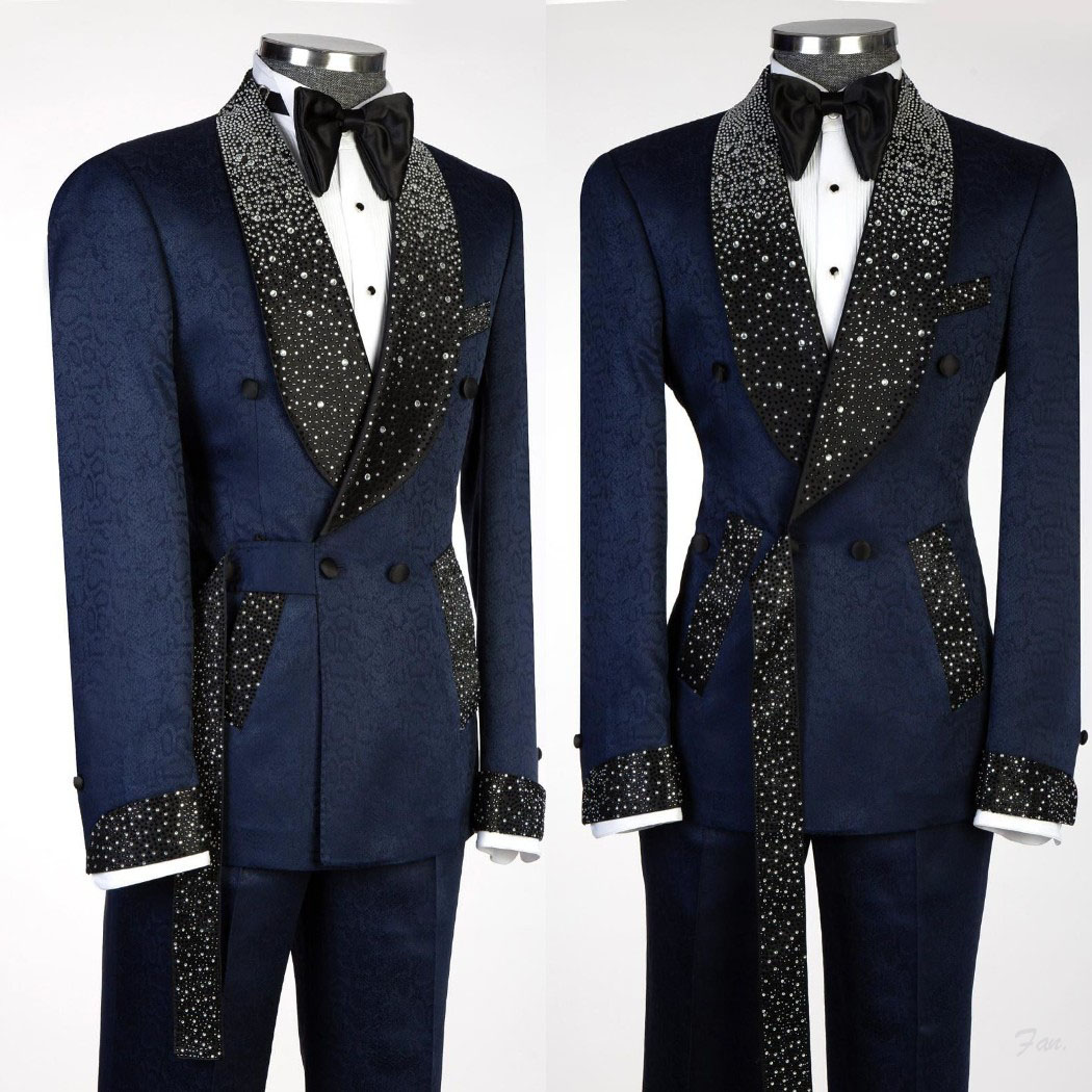 Wool Suit Jacket - Leisure Men's Suit 2 Pieces Sequins