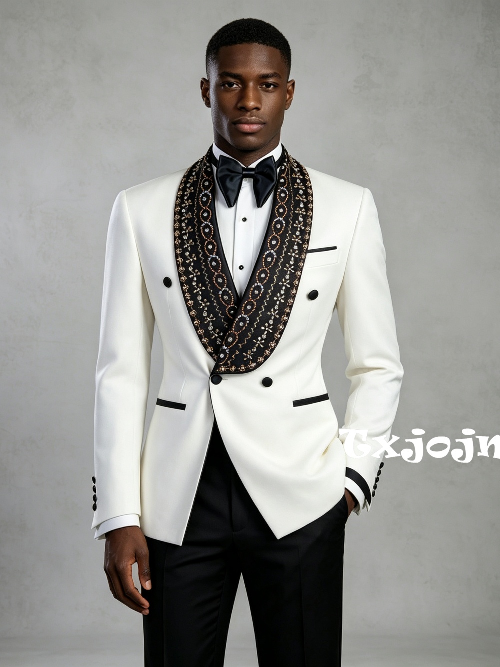 Men Formal Wear For Wedding - Double Breasted Men's Golden Beaded Suit