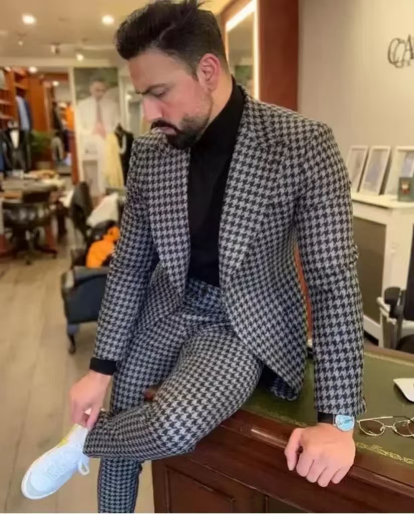 Houndstooth Vintage Men's Suit - Men Formal Wear With Blazer review and price