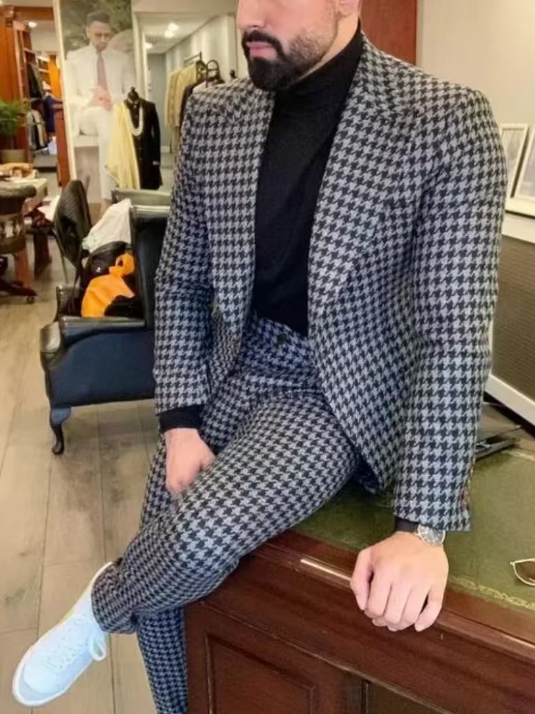 Houndstooth Vintage Men's Suit - Men Formal Wear With Blazer review and price
