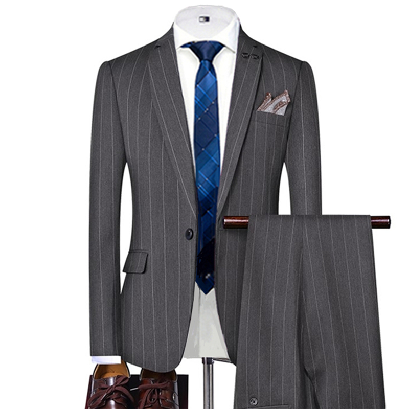 Grey/Black Striped Mens Suits  - Wool Suit Jacket review and price