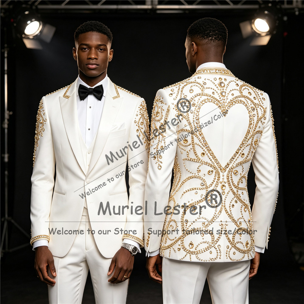 3 Piece Sets Gold Diamond Bead - Men Formal Wear For Wedding review and price