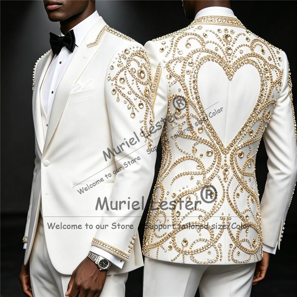 3 Piece Sets Gold Diamond Bead - Men Formal Wear For Wedding review and price
