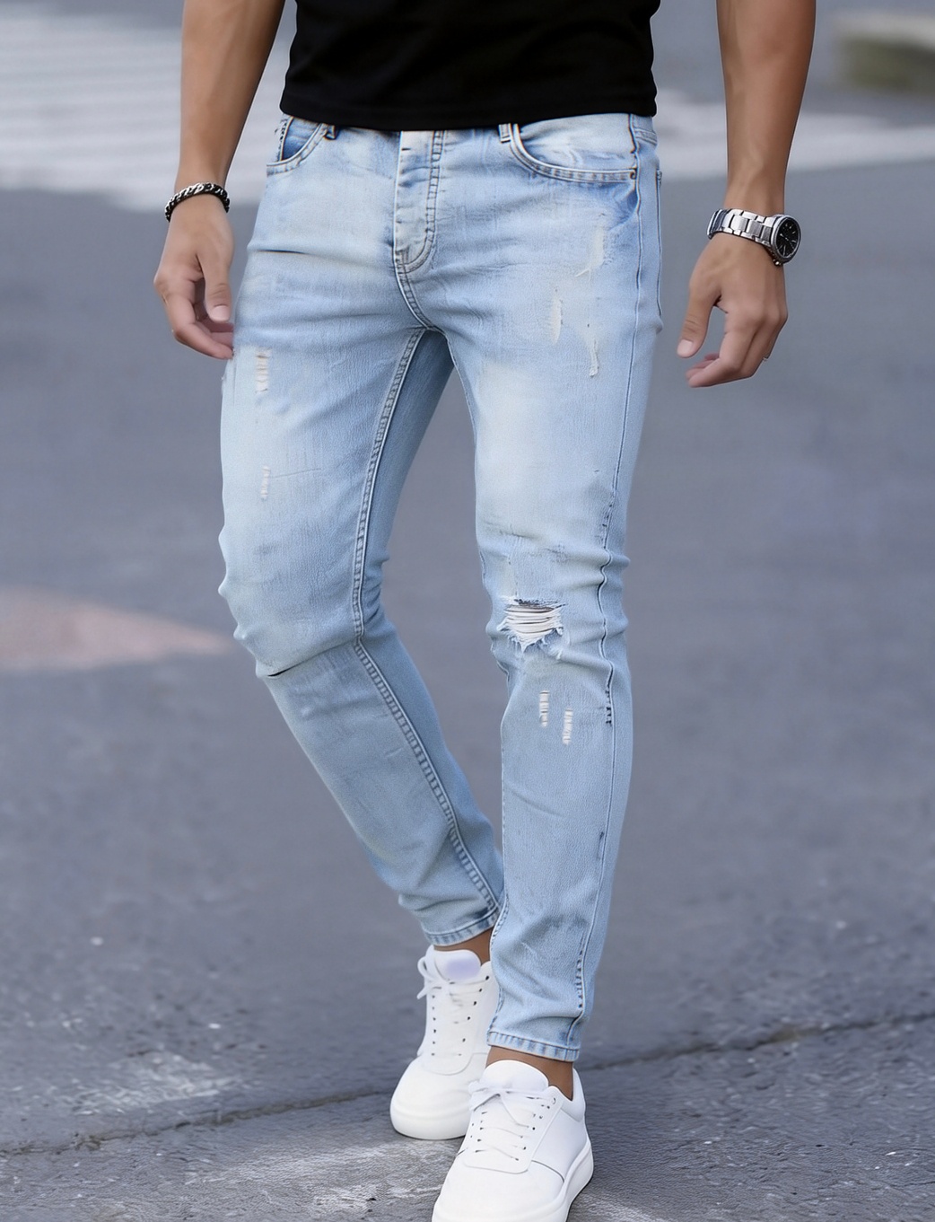 Men'S Slim Fit Stretch Ripped  - Men Formal Wear With Jeans review and price