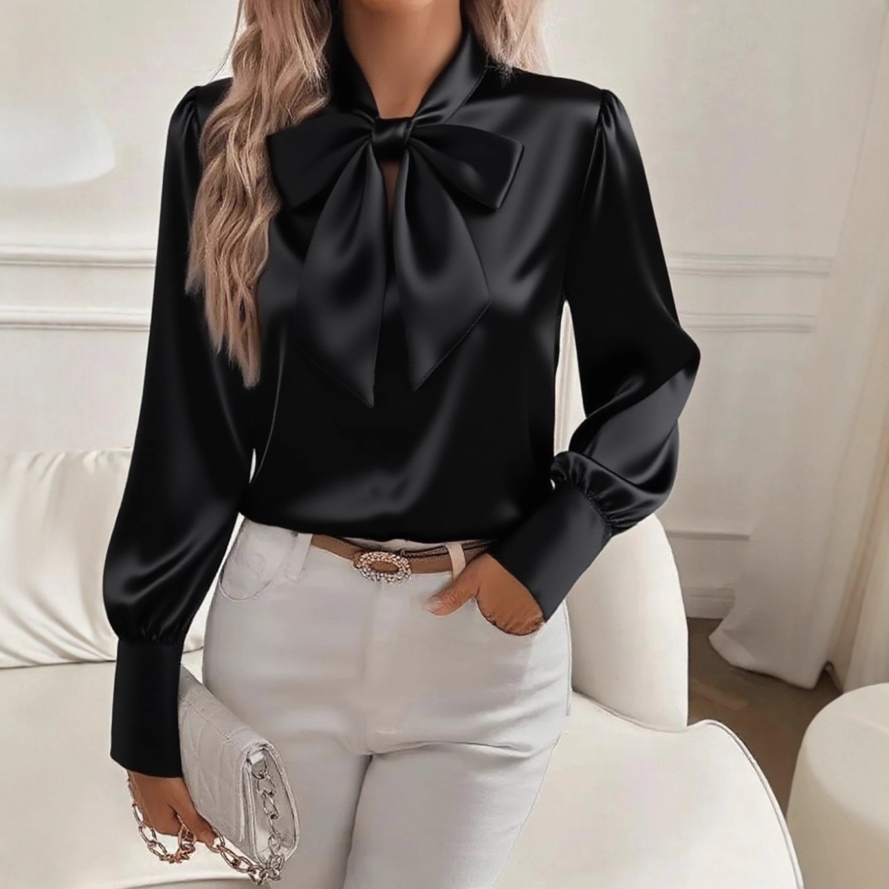 Bow Tie Neck Satin Blouse Puff - Satin Bow Tie review and price