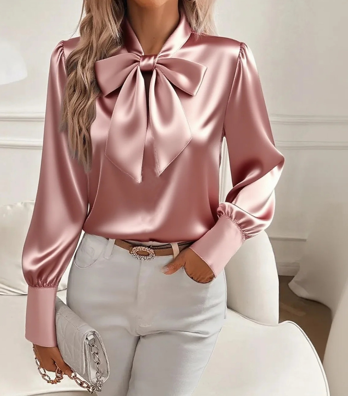 Bow Tie Neck Satin Blouse Puff - Satin Bow Tie review and price