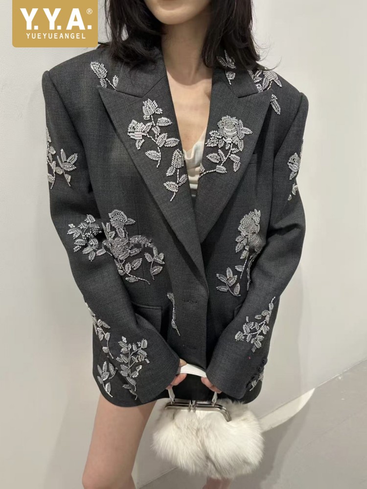 High Quality Women Gray Loose  - Wool Suit Jacket review and price