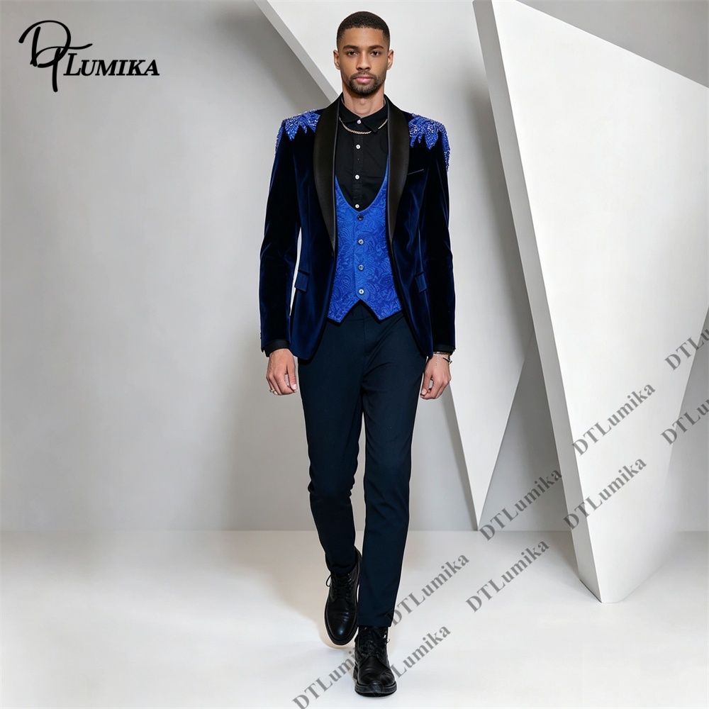 Peagent Men 3 Piece Velvet Sui - Men Formal Wear With Blazer review and price