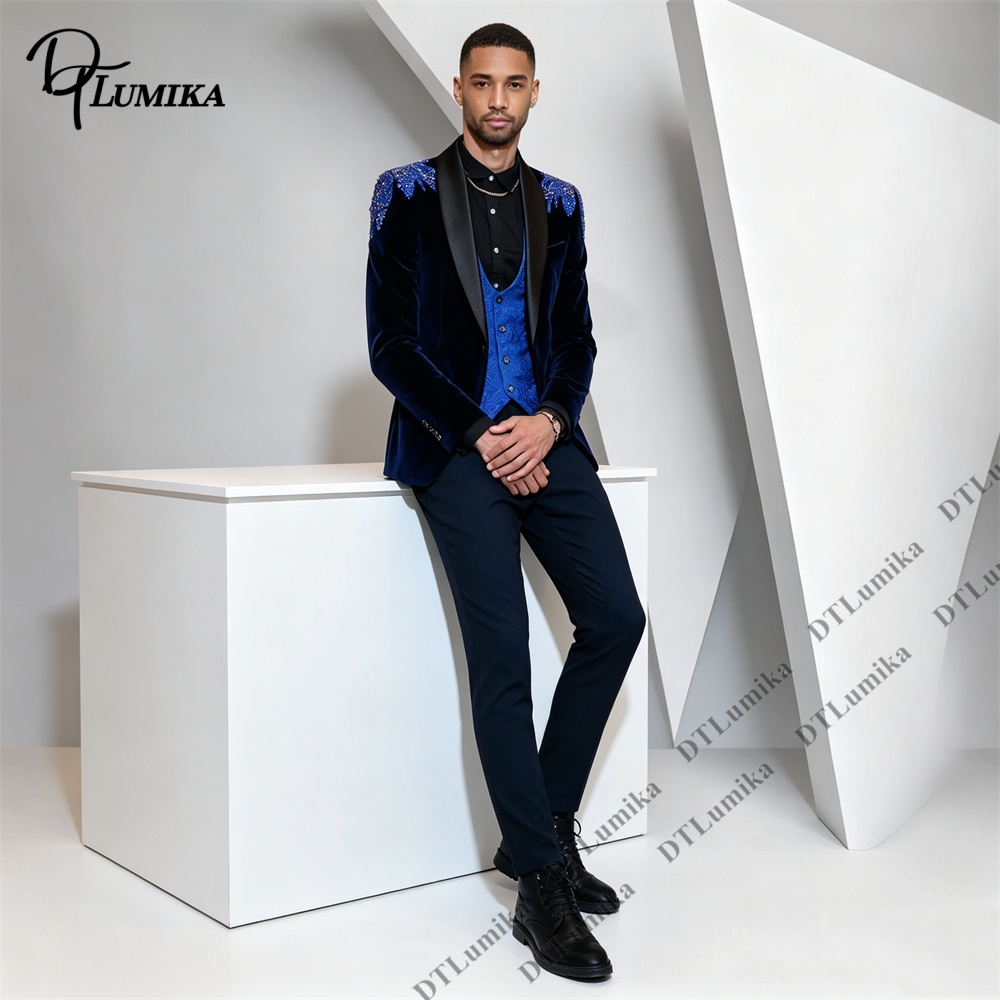 Peagent Men 3 Piece Velvet Sui - Men Formal Wear With Blazer review and price