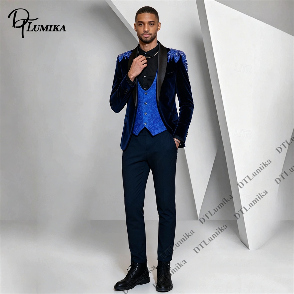 Peagent Men 3 Piece Velvet Sui - Men Formal Wear With Blazer review and price