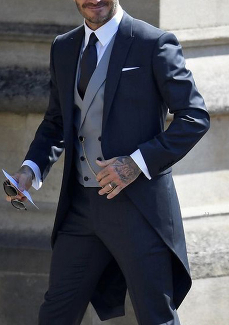 Navy Men Tuxedos Tailcoat Form - Wool Suit Jacket review and price